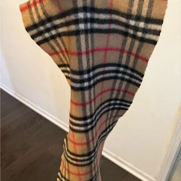 Burberry Cashmere Scarf in Tan, Black, and Red Plaid